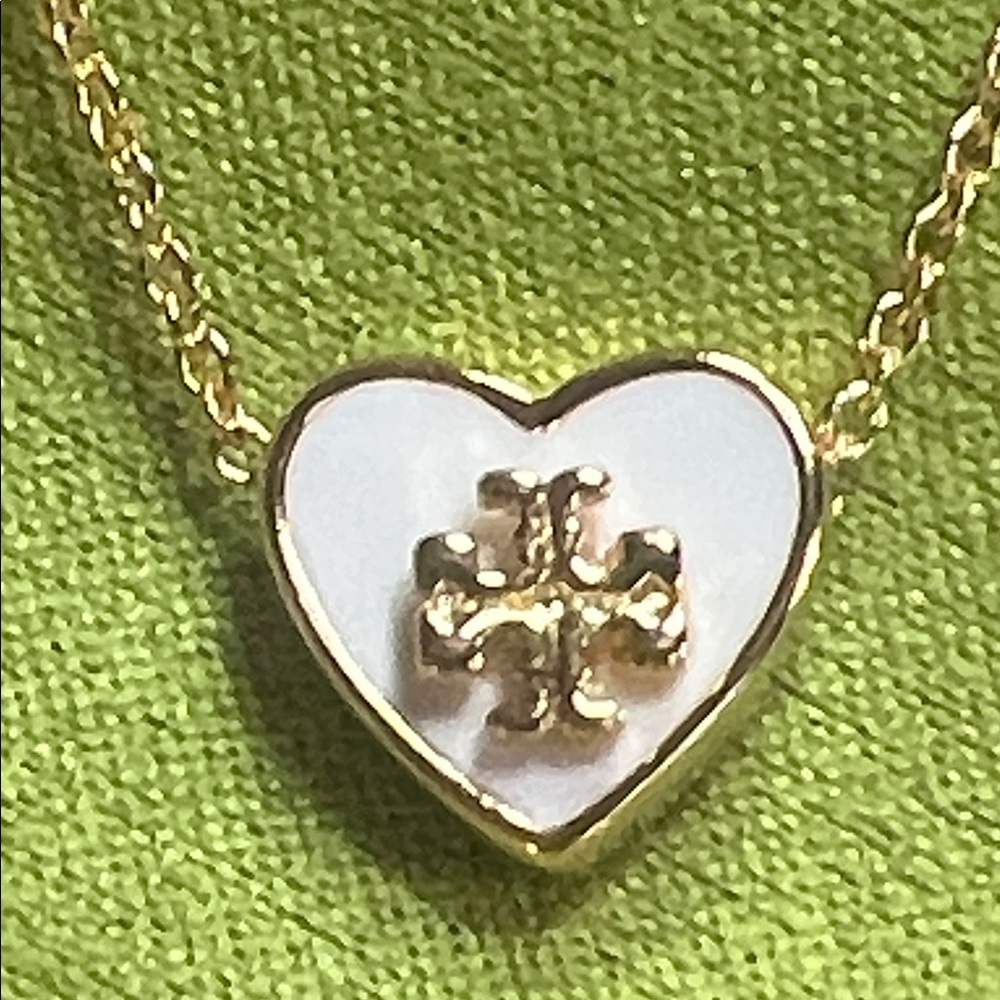 Tory Burch Gold and White Heart Pendant Necklace